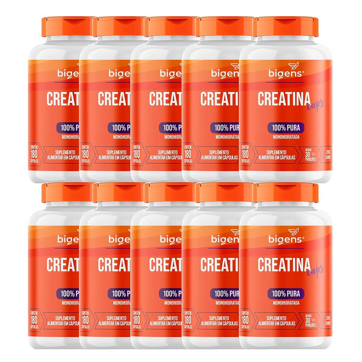Kit 10X Creatina Caps 100% Pura Monohidratada - 180 C�psulas - Bigens