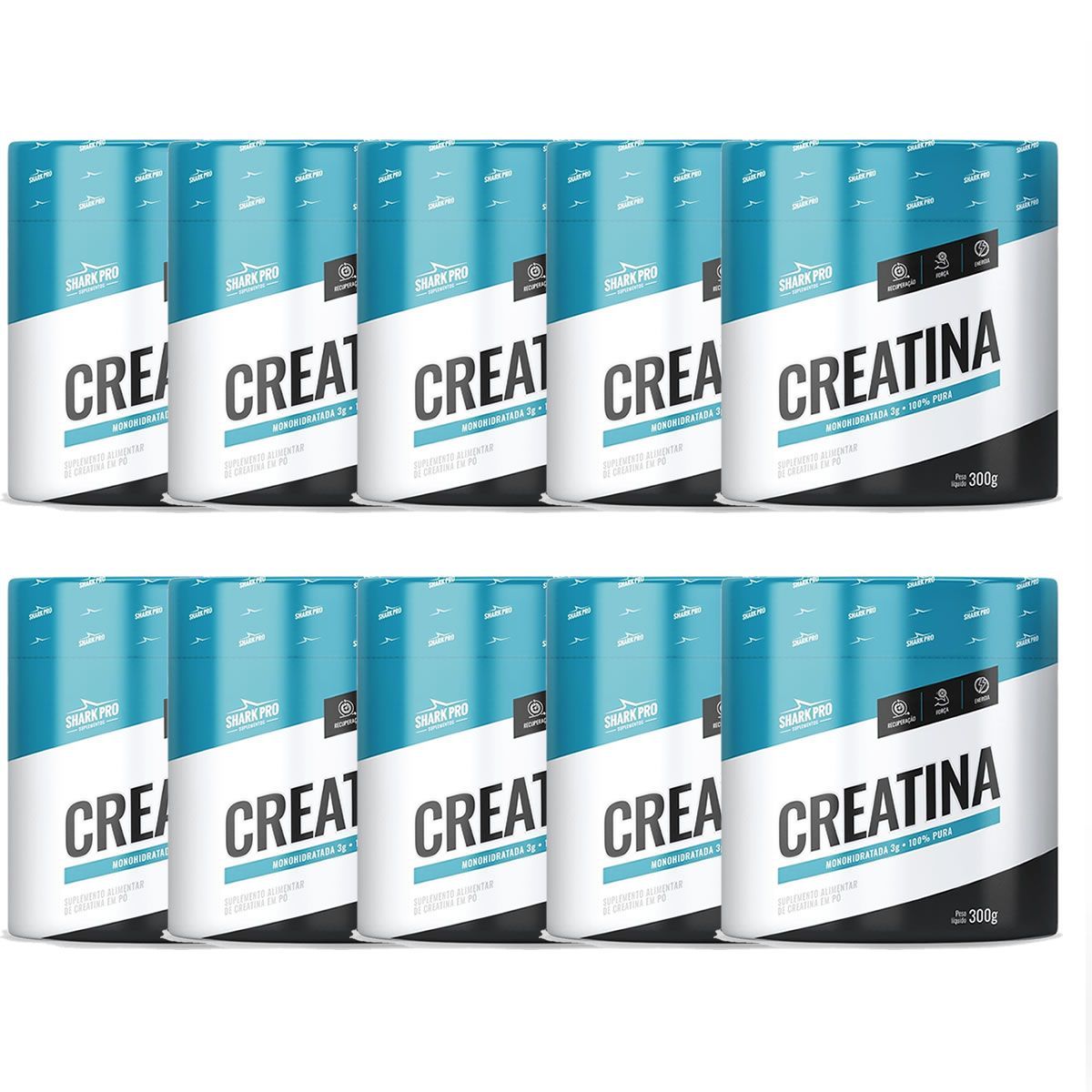 Kit 10X Creatina Monohidratada - 300g Natural - Shark Pro