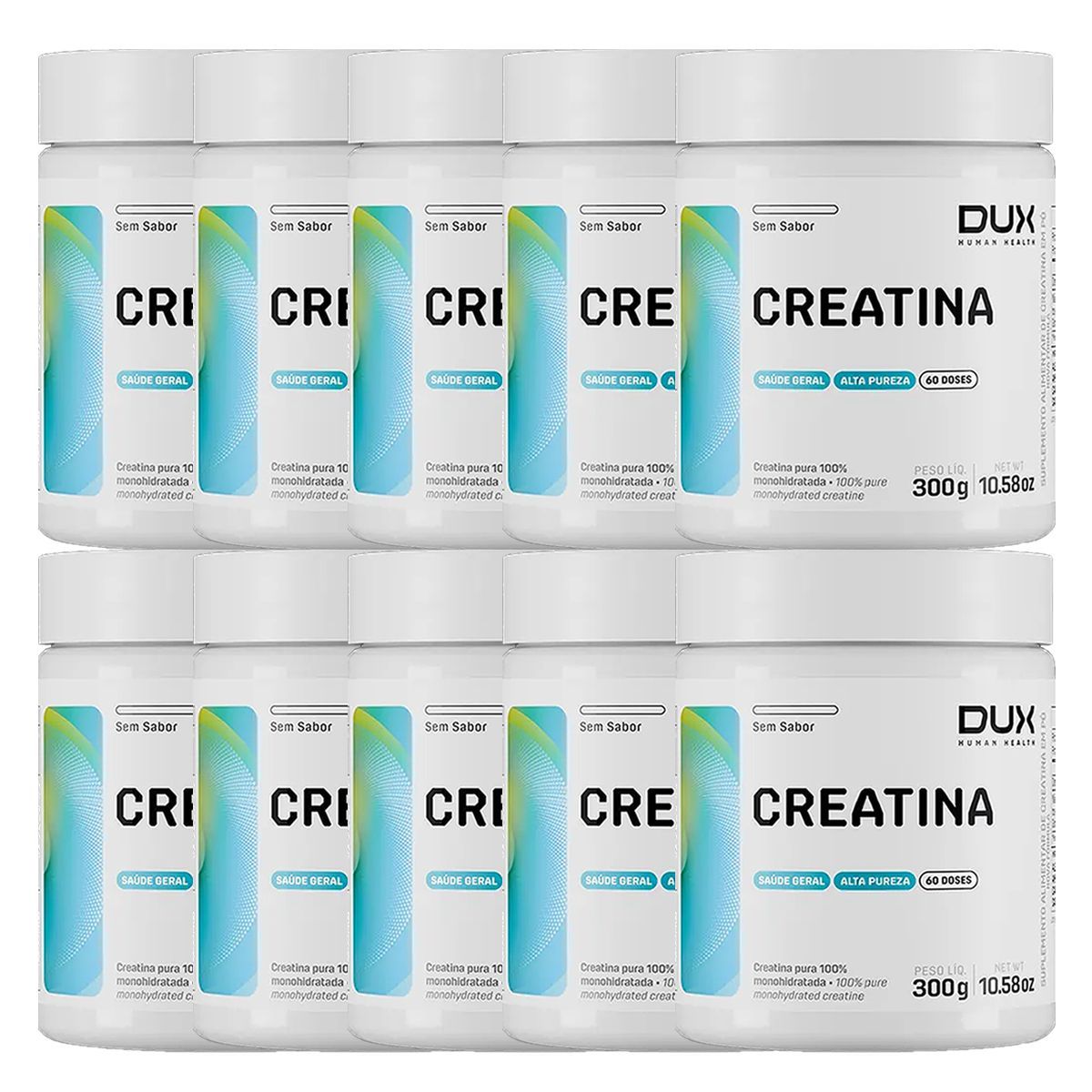 Kit 10X Creatina Monohidratada - 300g Sem Sabor - Dux Nutrition