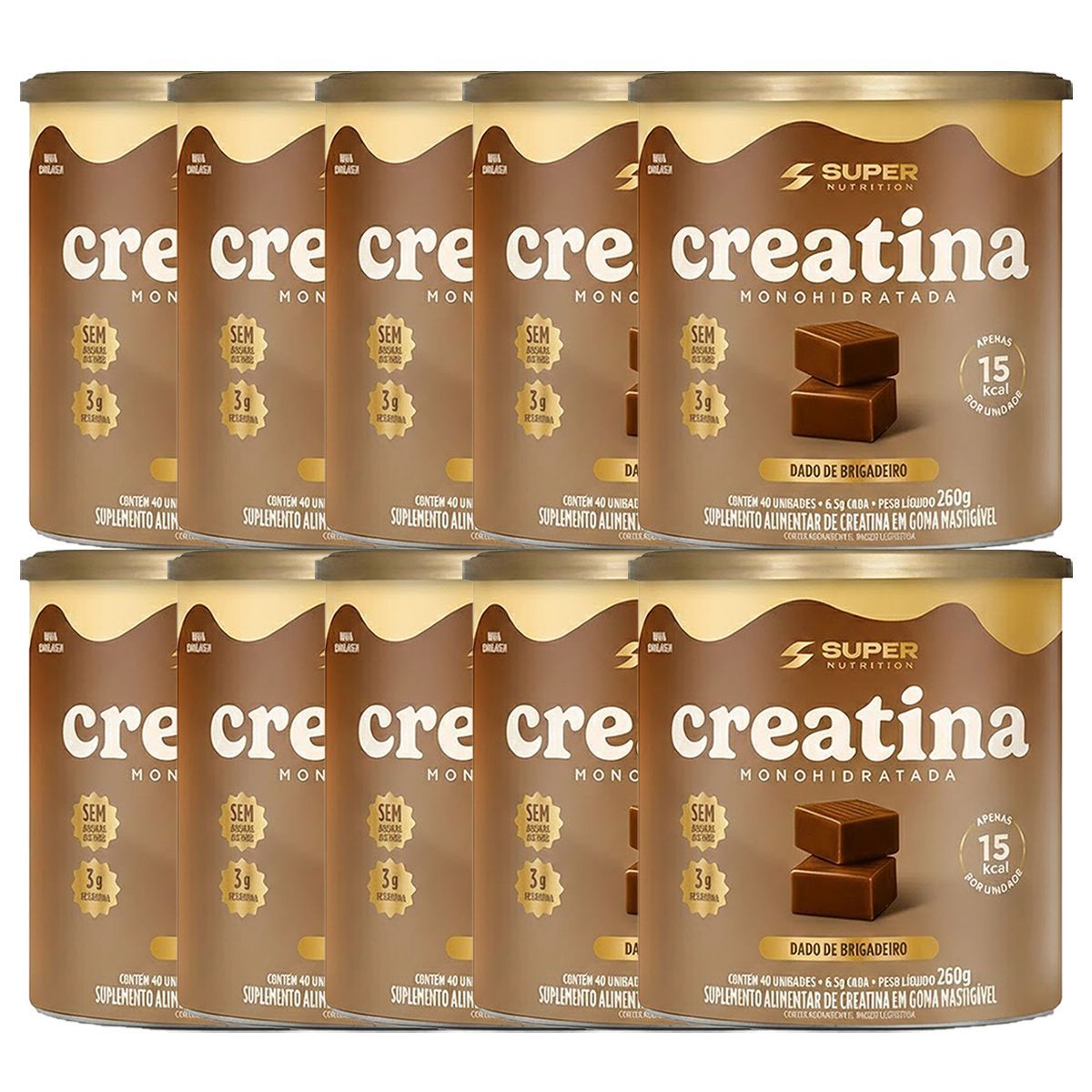 Kit 10X Creatina Monohidratada - 40 Dados 6,5g Brigadeiro - Desinch�