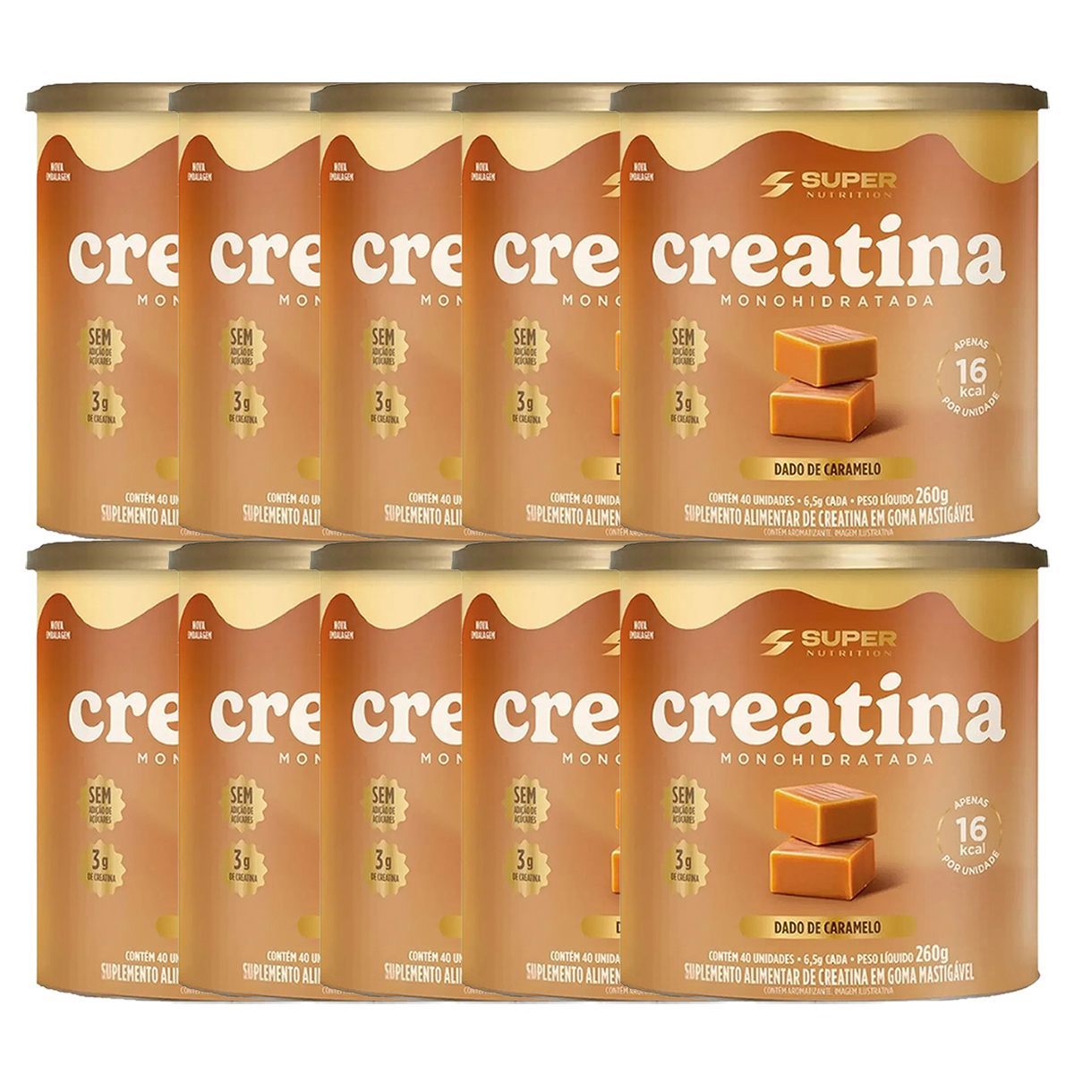 Kit 10X Creatina Monohidratada - 40 Dados 6,5g Caramelo - Desinch�