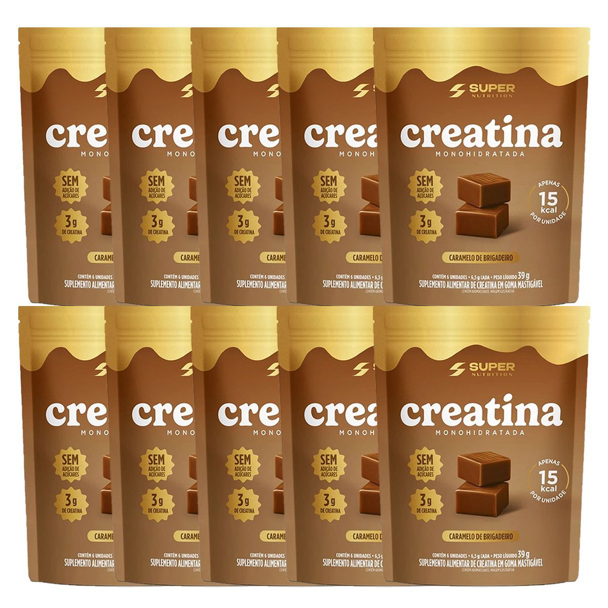 Kit 10X Creatina Monohidratada em Goma - 6 Gomas Caramelo de Brigadeiro - Desinch�