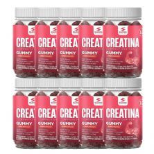 Kit 10X Creatina Monohidratada Gummy - 60 Gomas 3,5g Morango - Desinch�