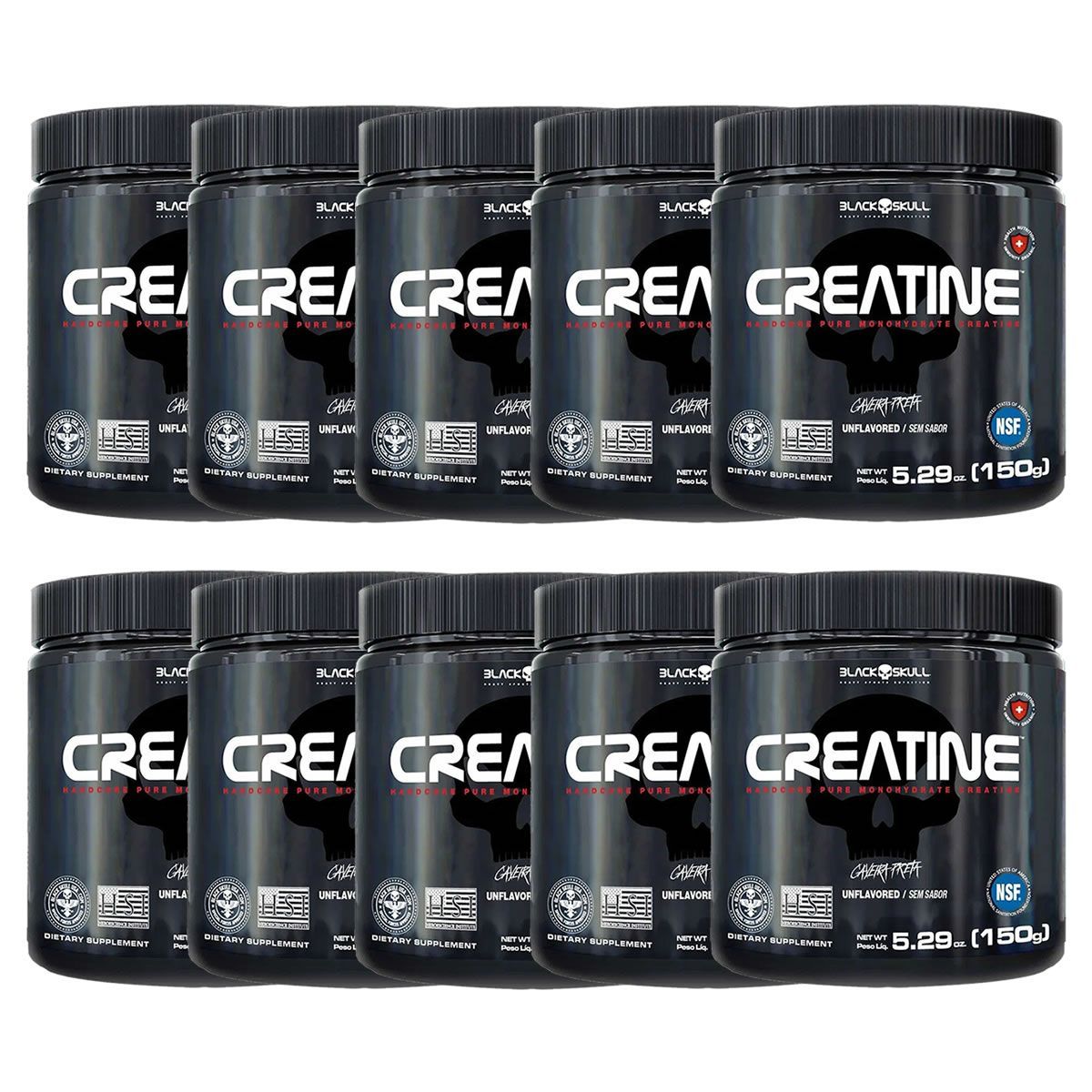 Kit 10X Creatine - 150g Sem Sabor - Black Skull