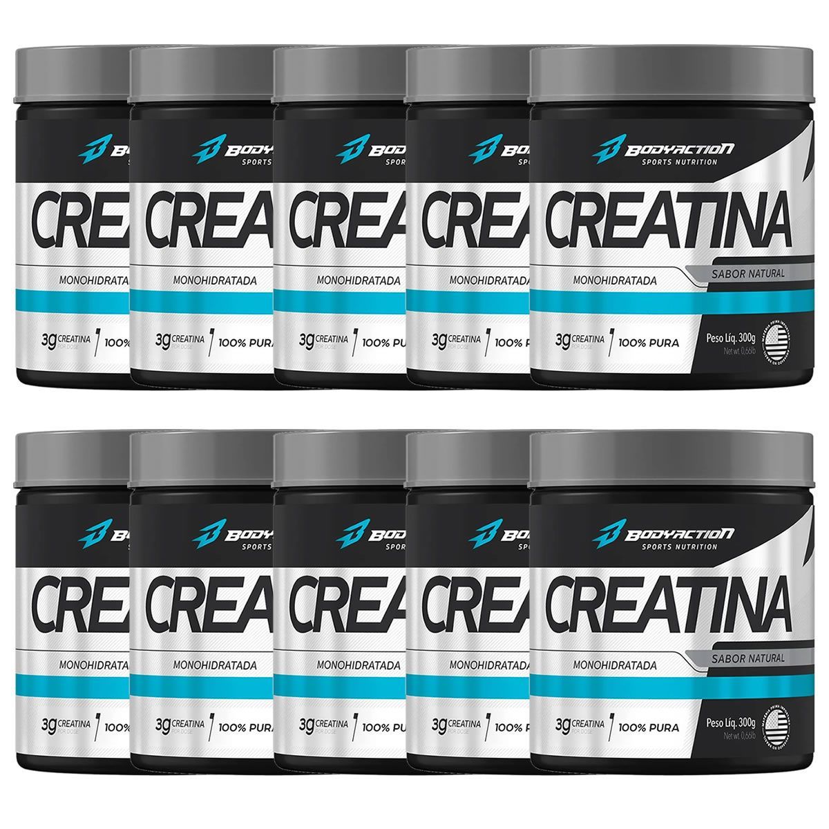 Kit 10X Creatine Monohydrate - 300g - BodyAction