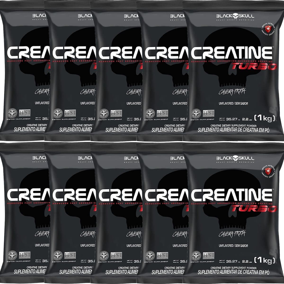 Kit 10X Creatine Turbo - 1000g Refil Sem Sabor - BlackSkull