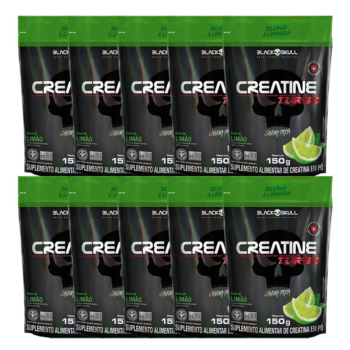 Kit 10X Creatine Turbo - 150g Refil Lim�o - Black Skull
