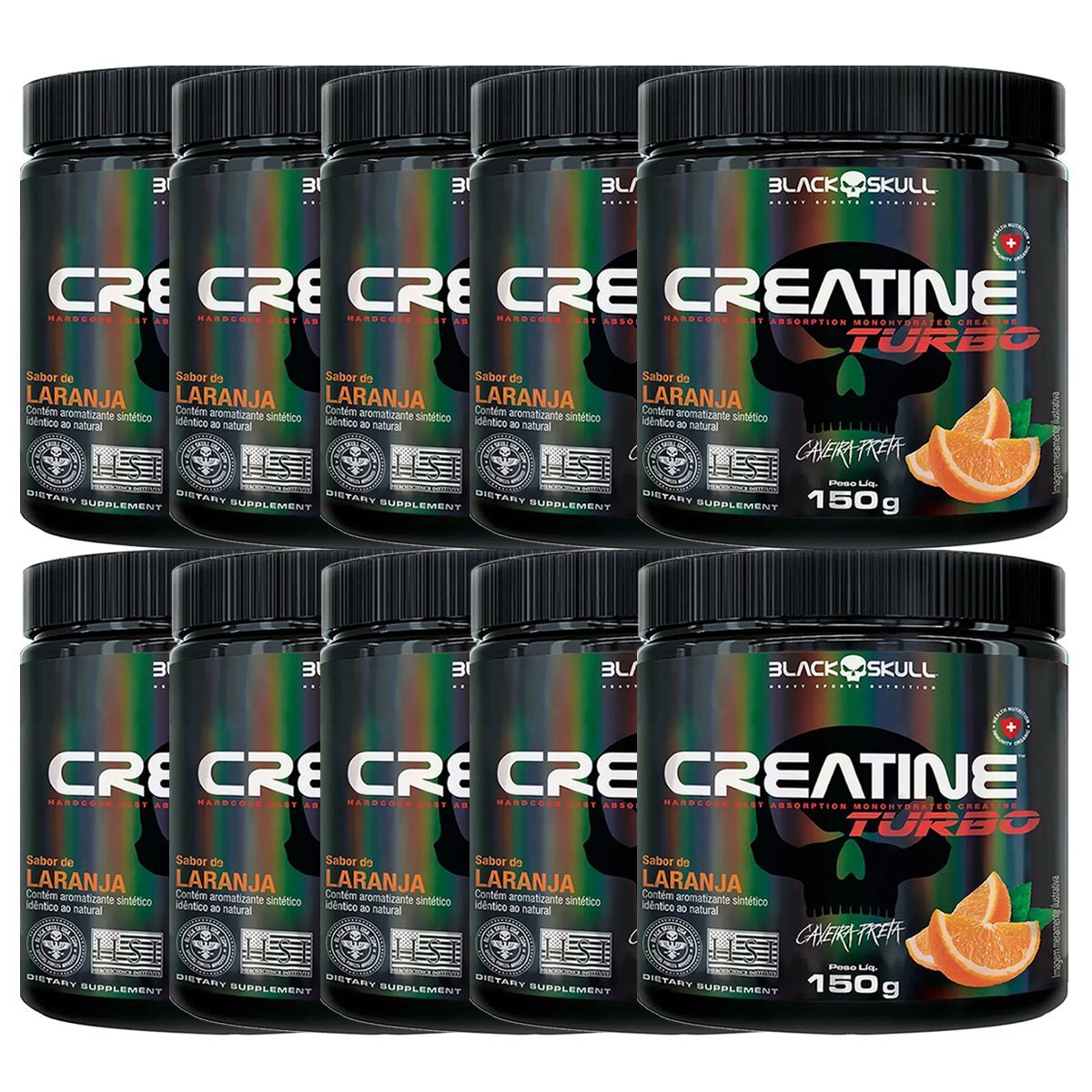 Kit 10X Creatine Turbo Monohidratada - 150g Laranja - Black Skull