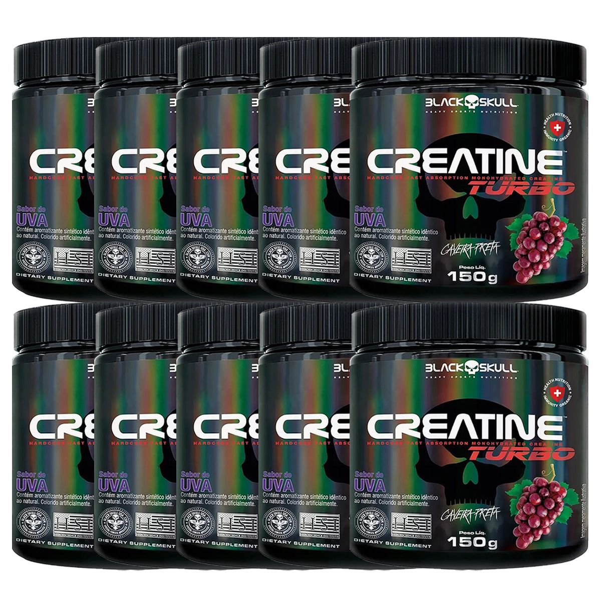 Kit 10X Creatine Turbo Monohidratada - 150g Uva - Black Skull