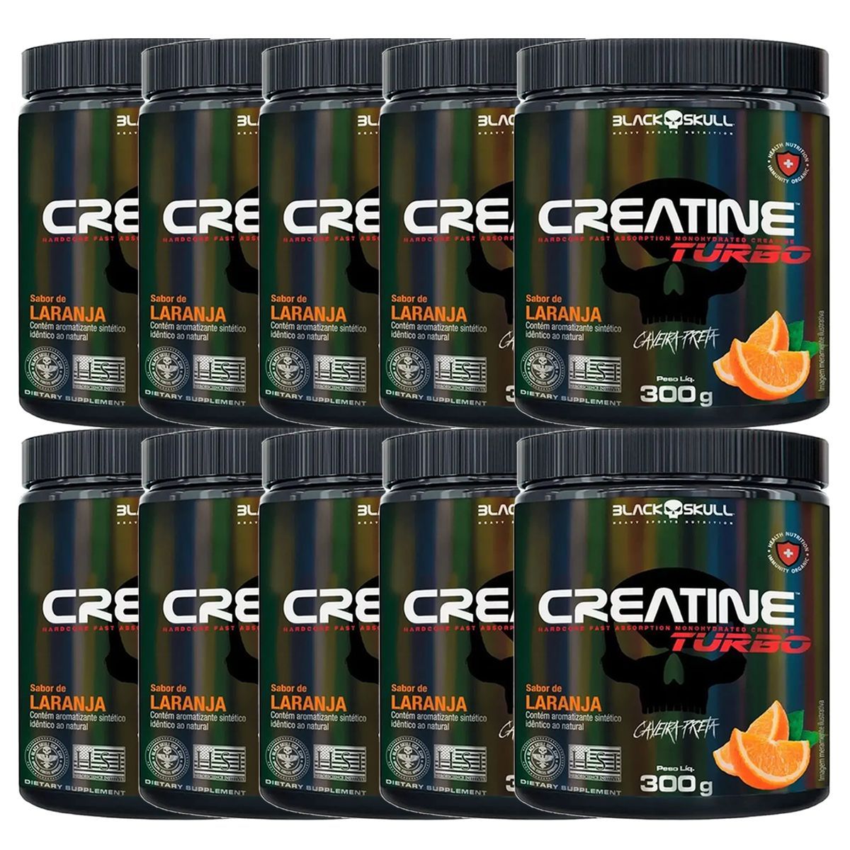 Kit 10X Creatine Turbo Monohidratada - 300g Laranja - Black Skull