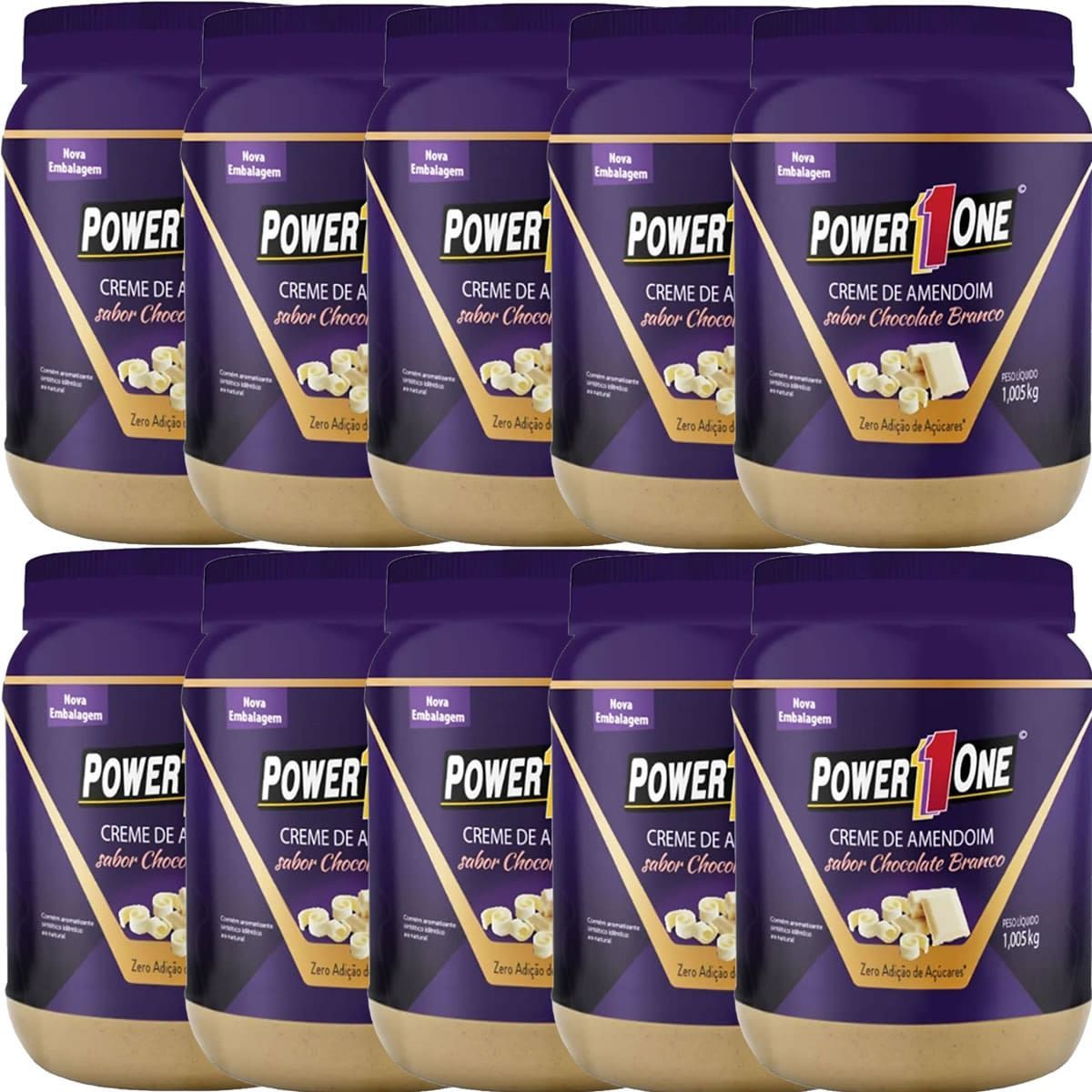 Kit 10X Creme de Amendoim com Chocolate Branco - 1005g - Power One