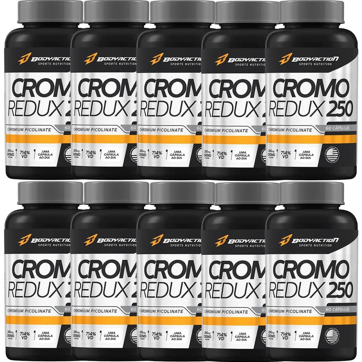 Kit 10X Cromo Redux 250 - 60 C�psulas - BodyAction