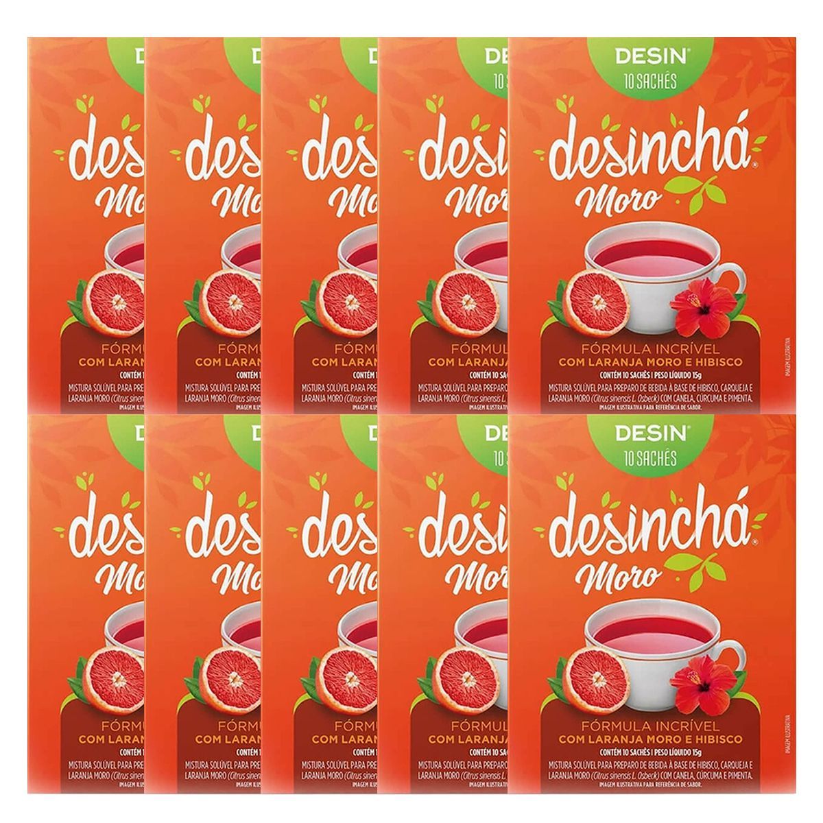 Kit 10X Desincha Moro - 10 Sach�s Laranja Moro e Hibisco - Desinch�