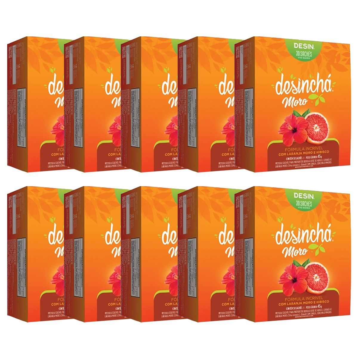 Kit 10X Desincha Moro - 30 Sach�s Laranja Moro e Hibisco - Desinch�