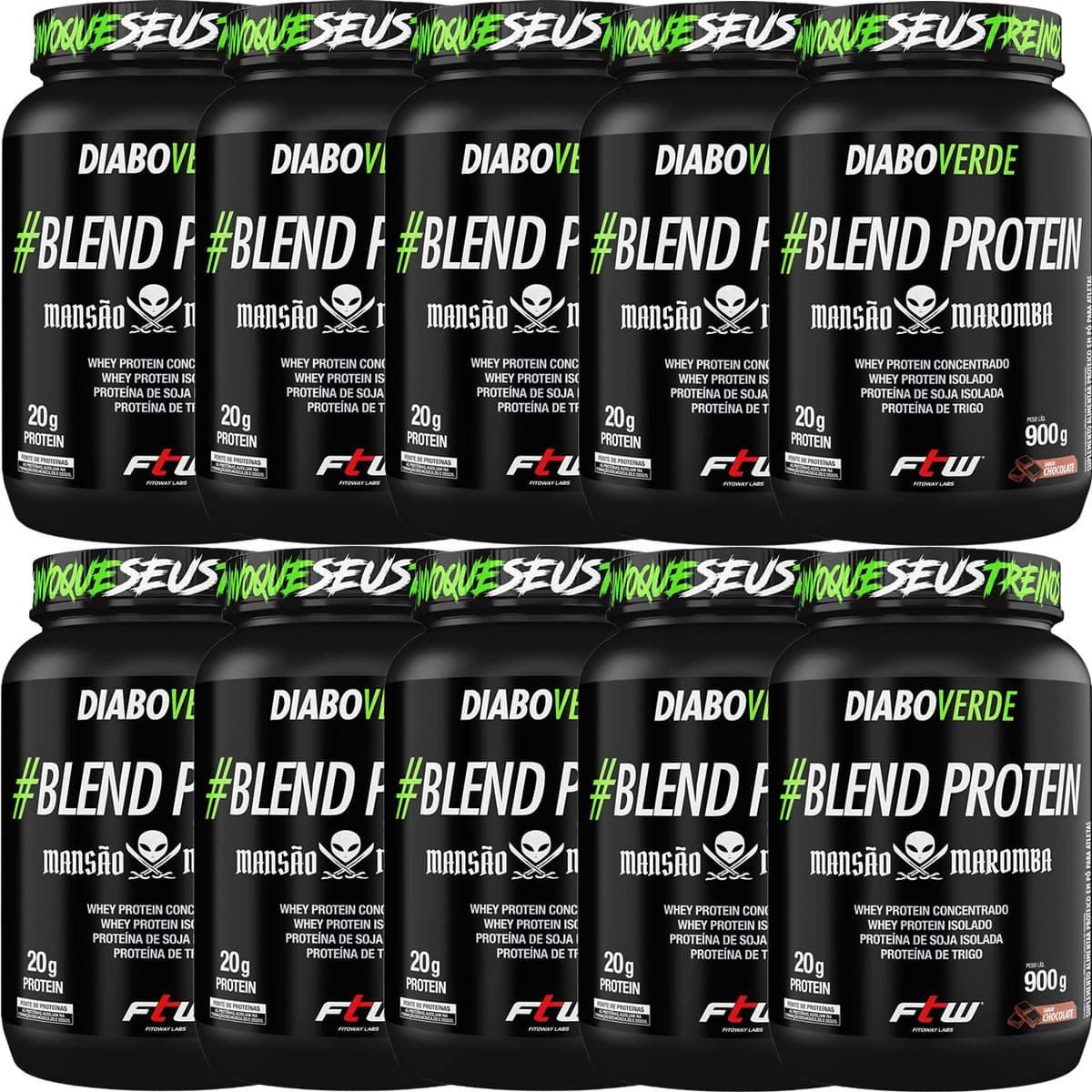 Kit 10X Diabo Verde Blend Protein Mans�o Maromba - 900g Chocolate - FTW