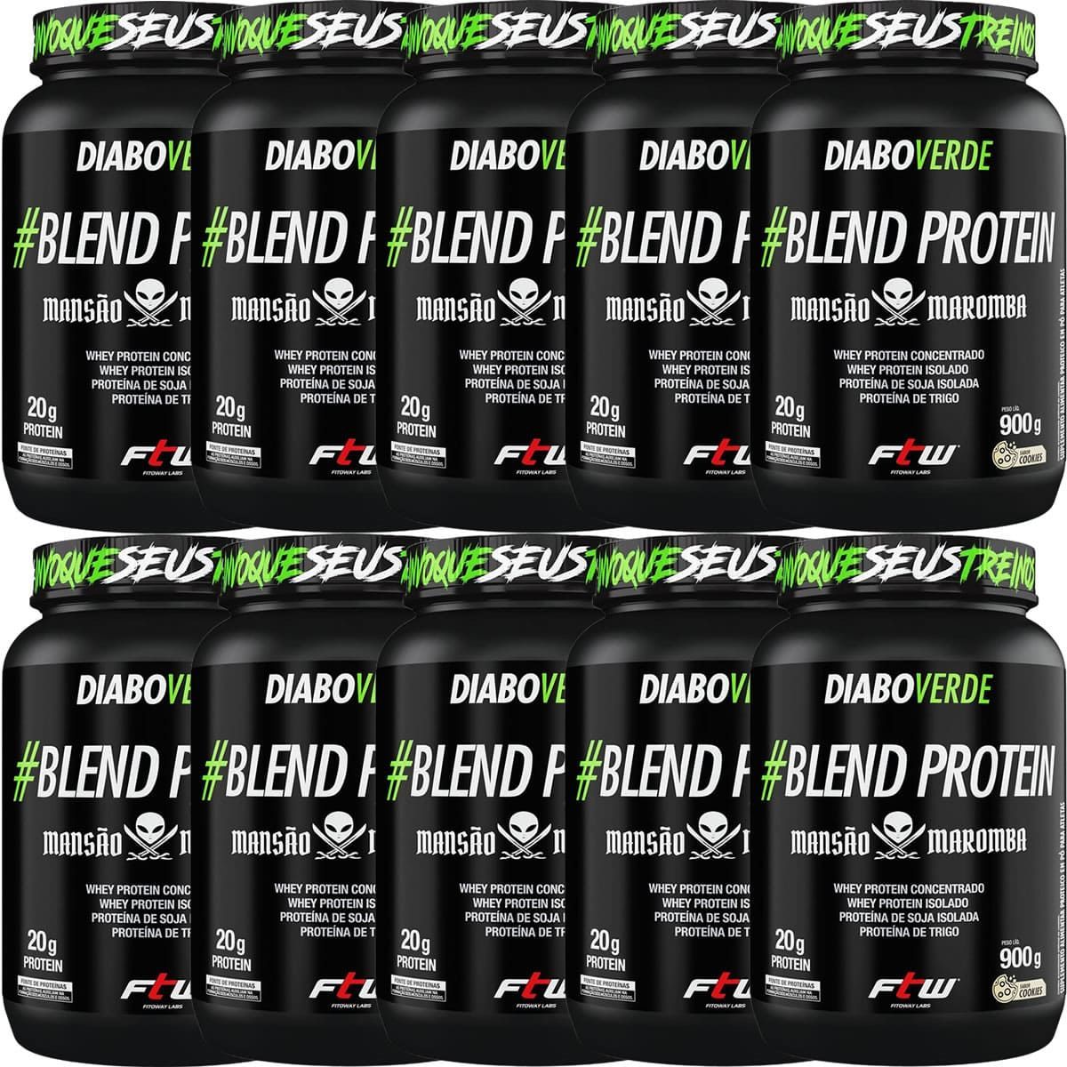 Kit 10X Diabo Verde Blend Protein Mans�o Maromba - 900g Cookies - FTW
