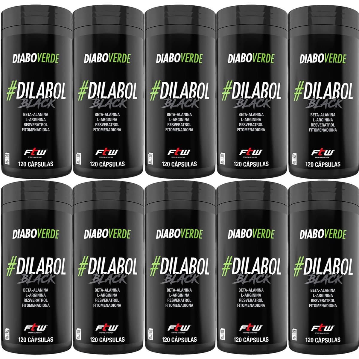 Kit 10X Diabo Verde #Dilabol Black - 120 C�psulas - FTW