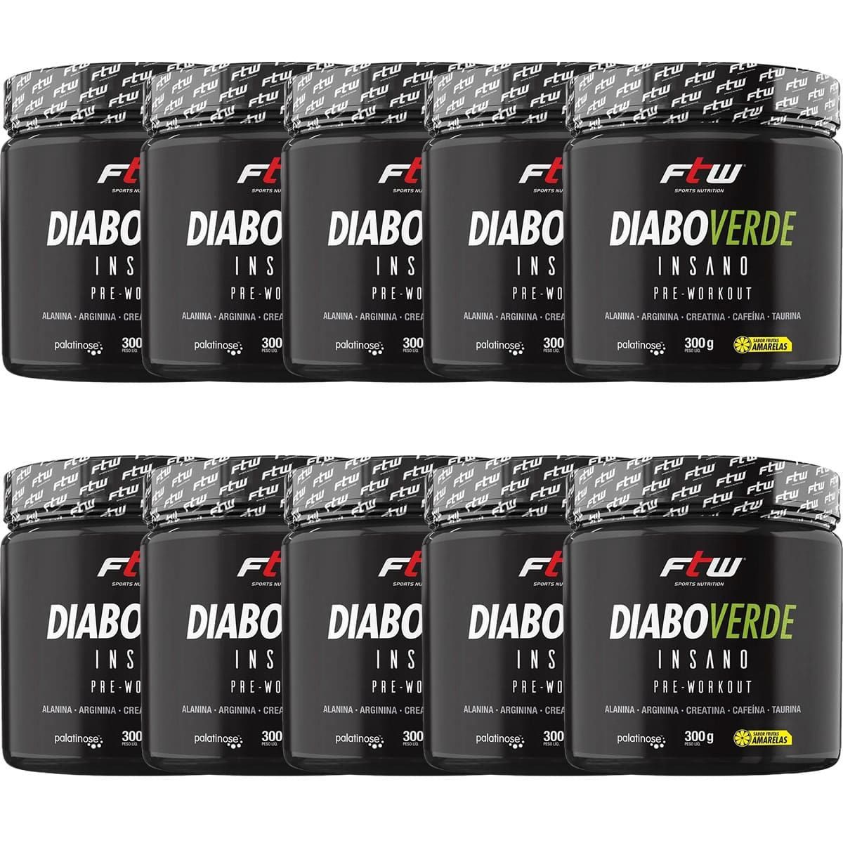 Kit 10X Diabo Verde Insano Pre - Workout - 300g Frutas Amarelas - FTW