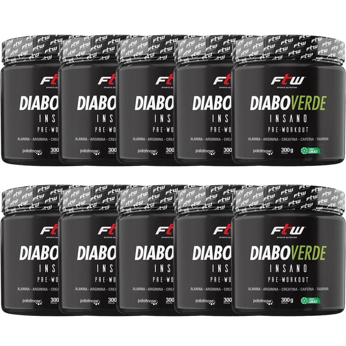 Kit 10X Diabo Verde Insano Pre - Workout - 300g Lim�o - FTW