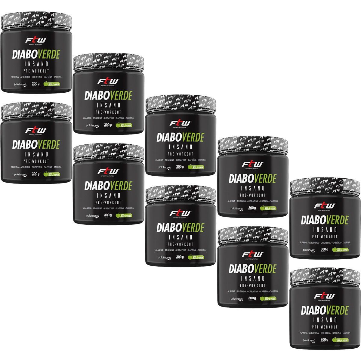 Kit 10X Diabo Verde Insano Pre - Workout - 300g Ma�� Verde - FTW