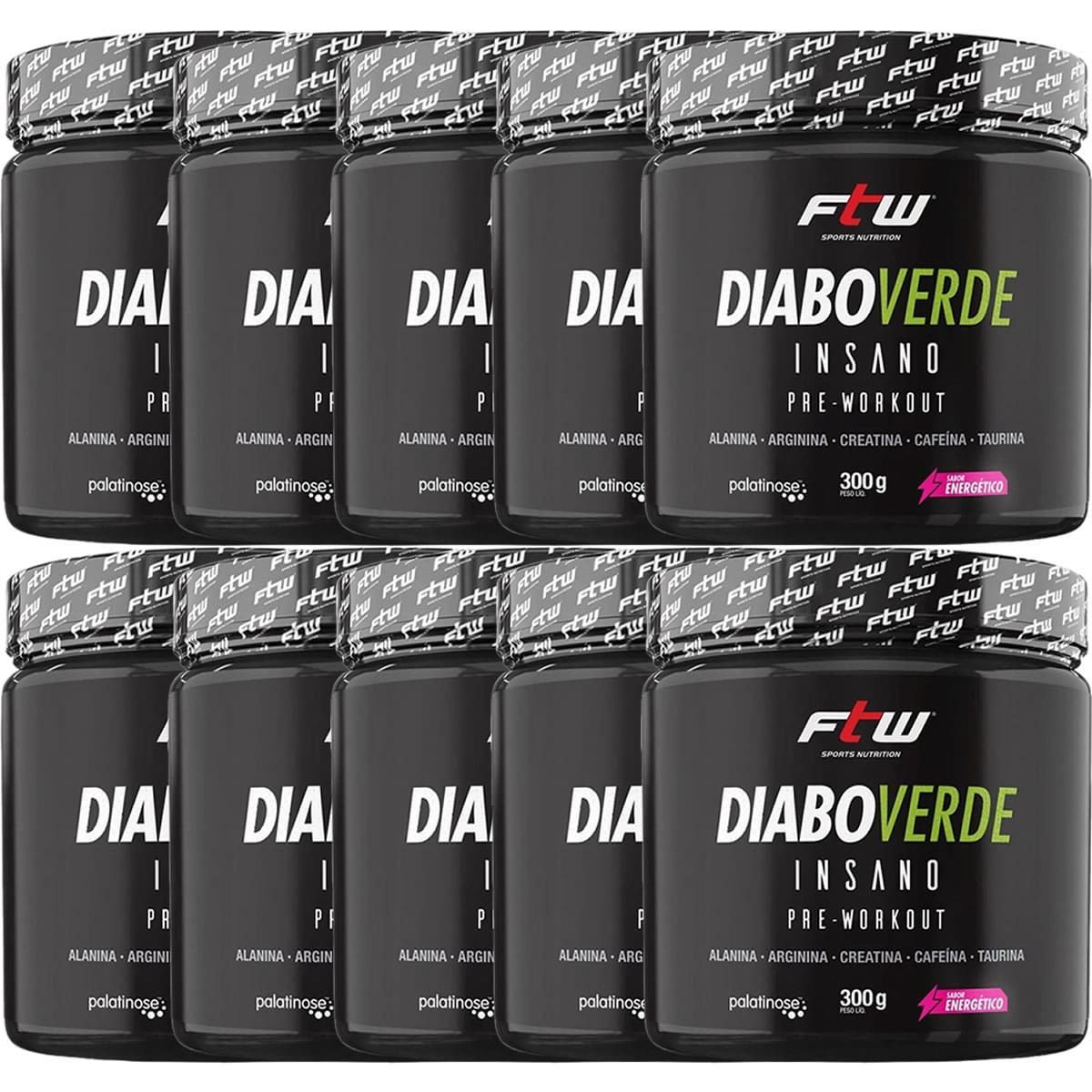 Kit 10X Diabo Verde Insano Pre - Workout - 300g Sabor Energ�tico - FTW