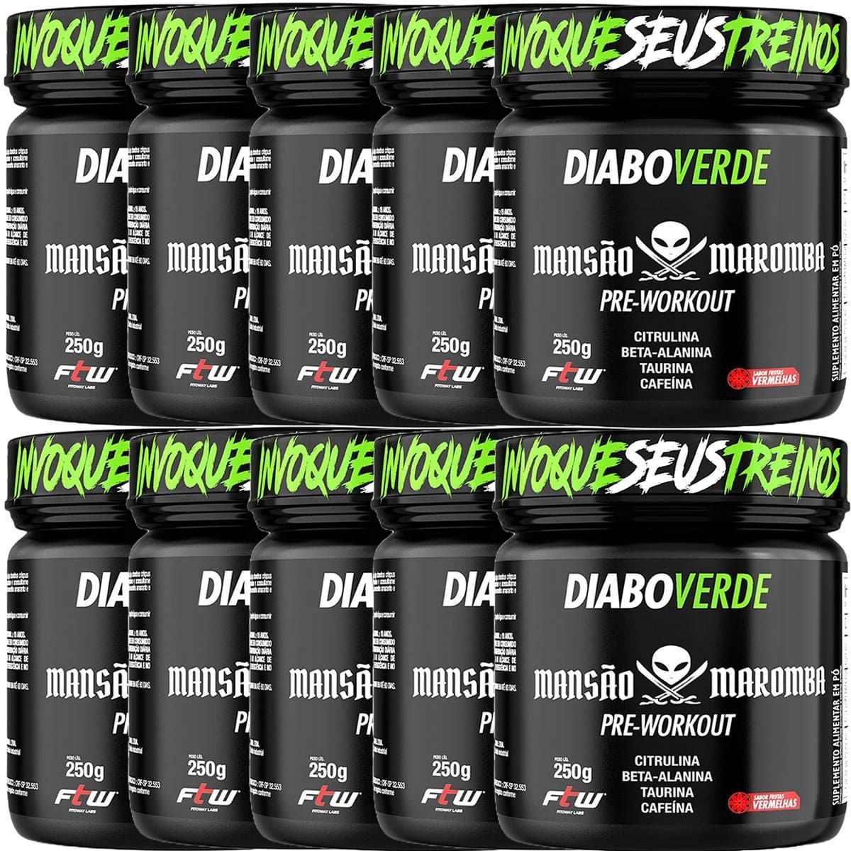 Kit 10X Diabo Verde Pre-Workout Mans�o Maromba - 250g Frutas Vermelhas - FTW