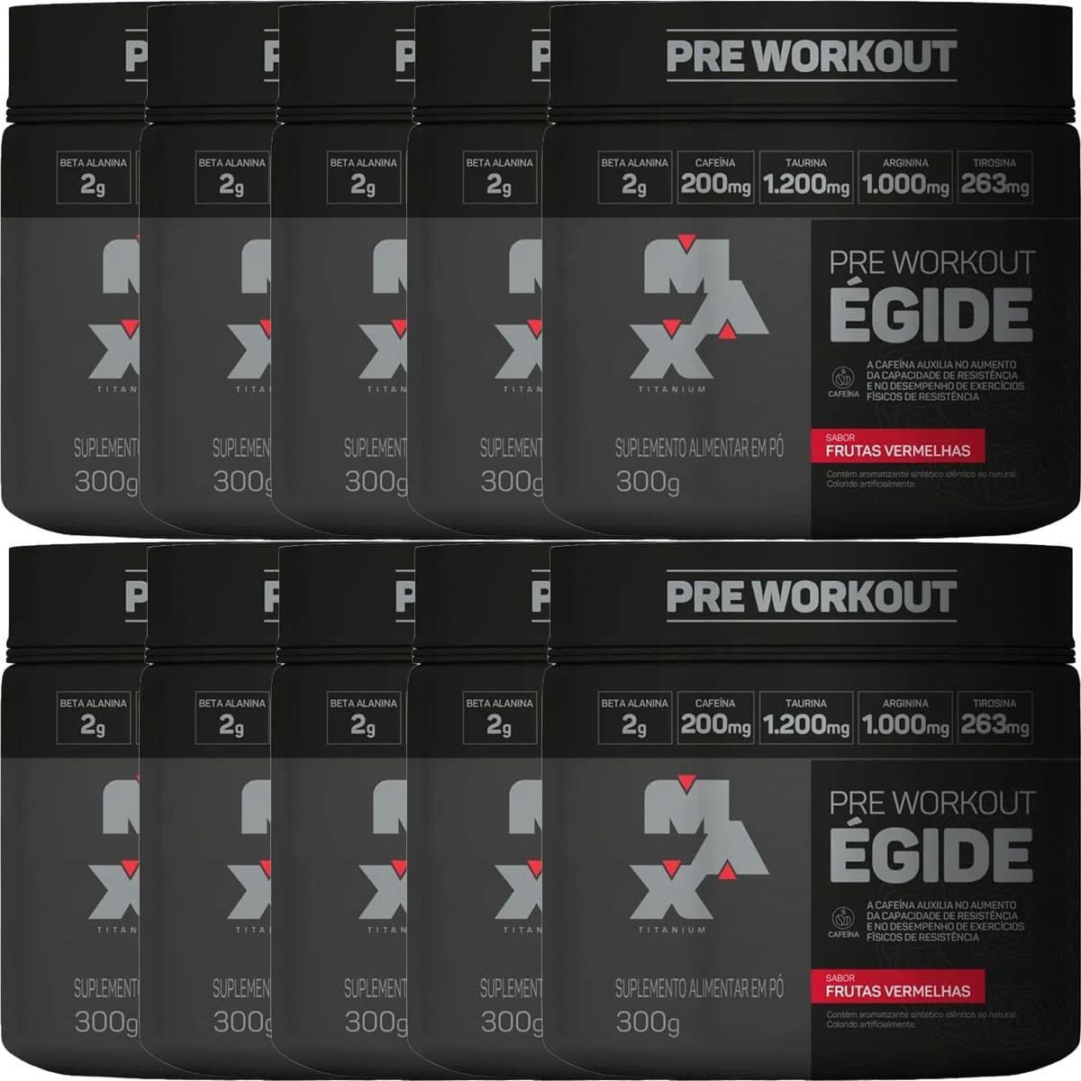 Kit 10X �gide Pre Workout - 300g Frutas Vermelhas - Max Titanium