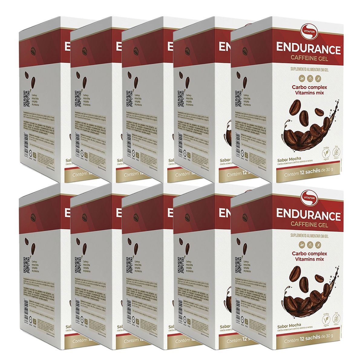 Kit 10X Endurance Caffeine Gel - 12 Sach�s 30g Mocha - Vitafor