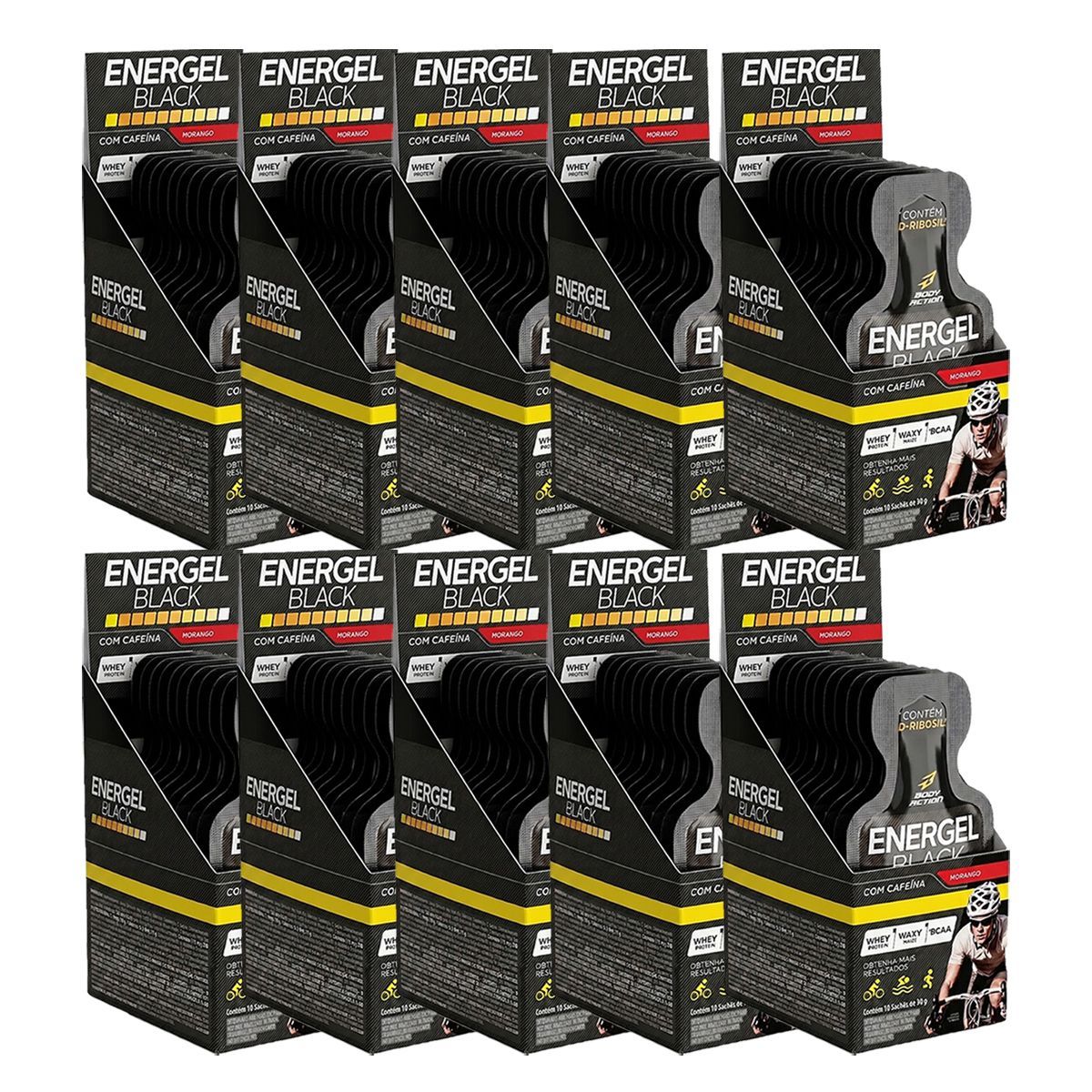Kit 10X Energel Black - 10 Sach�s Morango - BodyAction