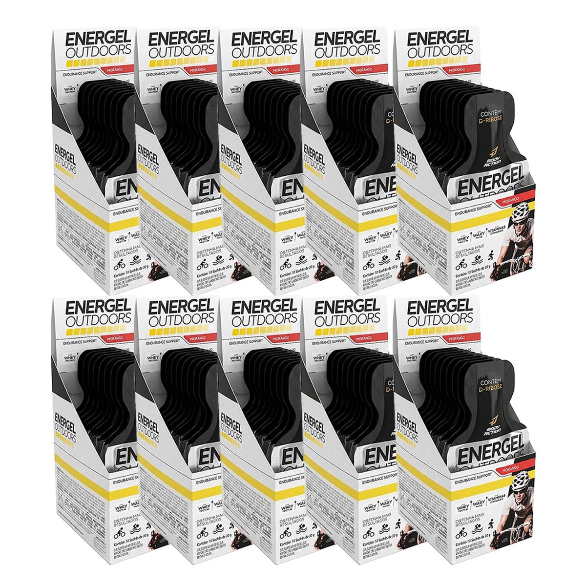 Kit 10X Energel Outdoors - 10 Unidades Morango - BodyAction