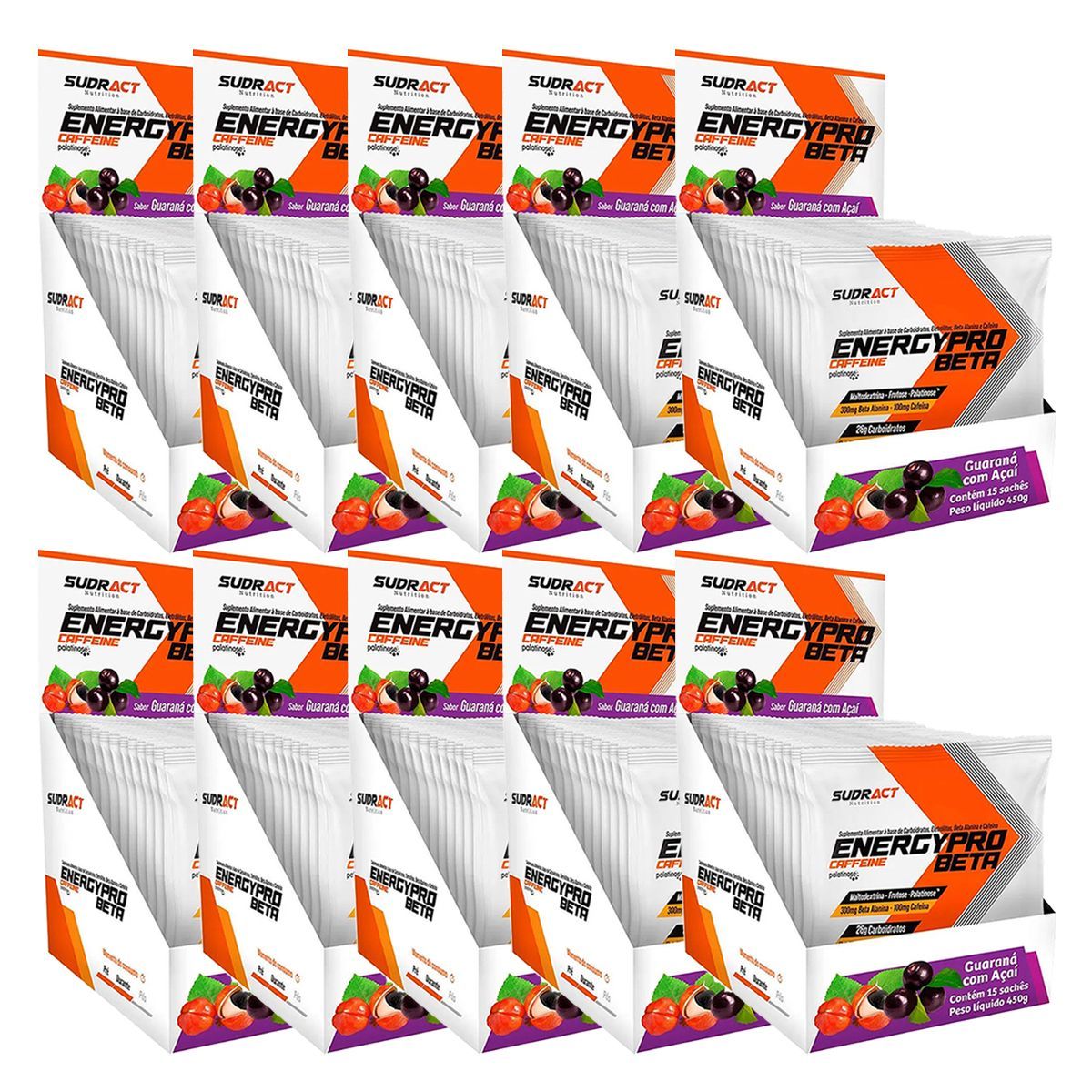Kit 10X Energy Pro Beta - 15 Sach�s 30g Guaran� com A�a� - Sudract Nutrition