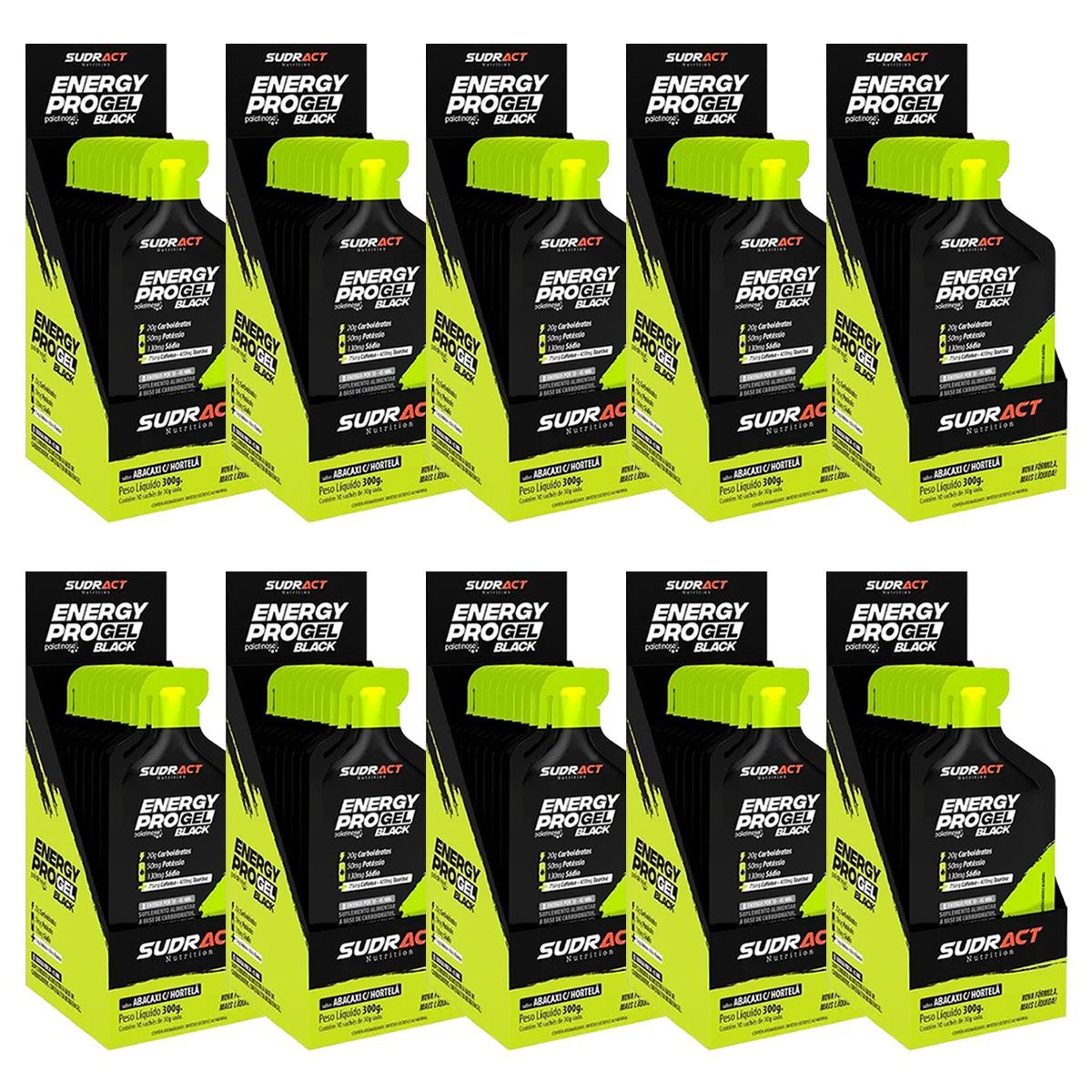 Kit 10X Energy Pro Gel Black - Caixa com 10 sach�s de 30g Abacaxi com Hortel� - Sudract Nutrition