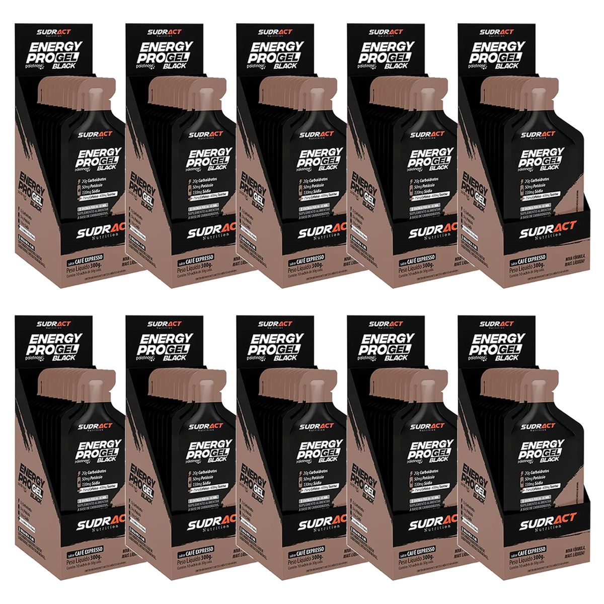 Kit 10X Energy Pro Gel Black - Caixa com 10 sach�s de 30g Caf� Expresso - Sudract Nutrition