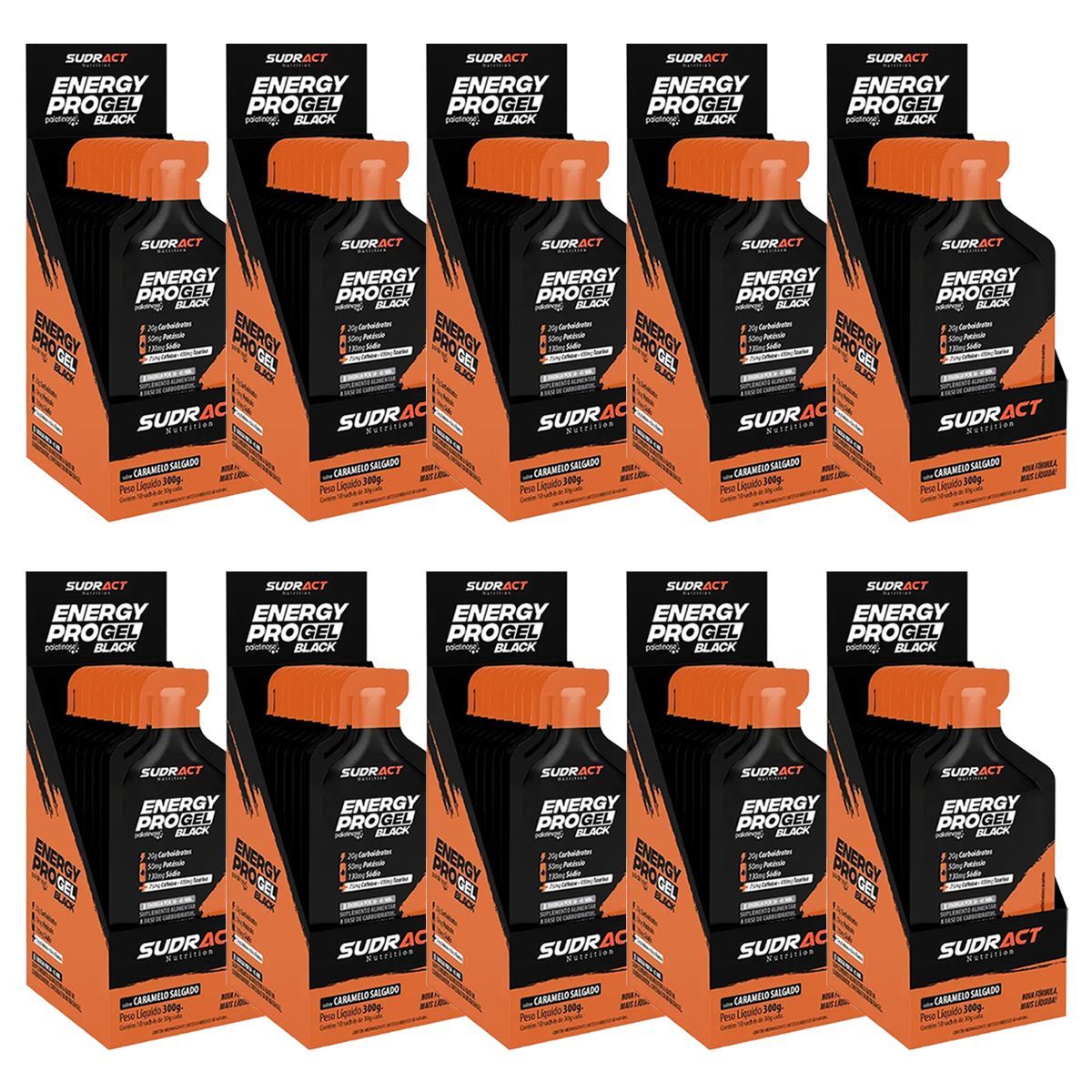 Kit 10X Energy Pro Gel Black - Caixa com 10 sach�s de 30g Caramelo Salgado - Sudract Nutrition