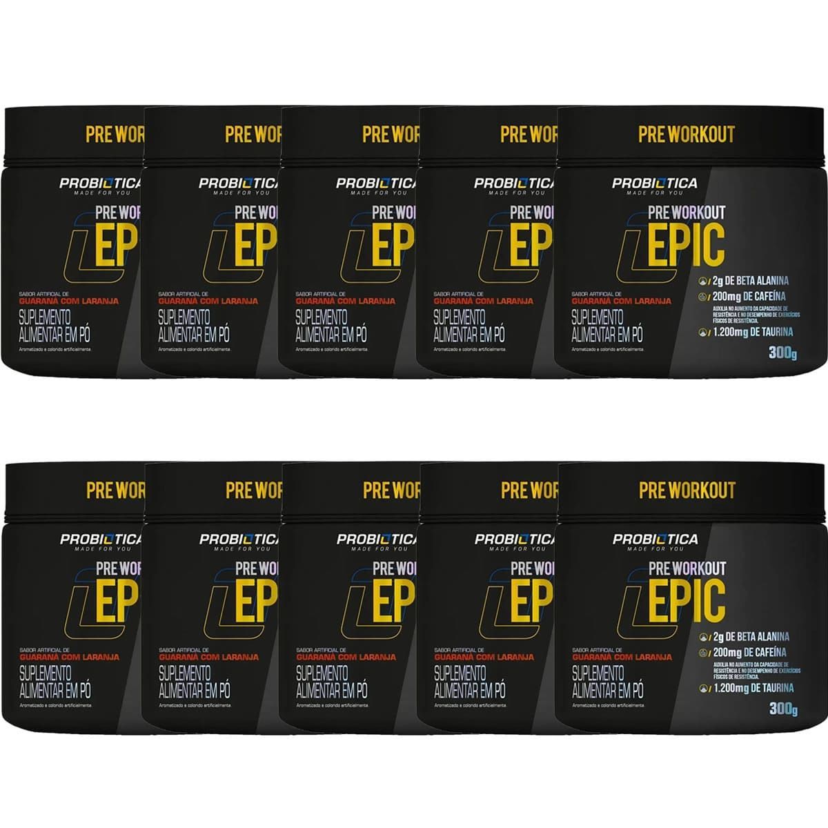 Kit 10X Epic Pr� Workout - 300g Guaran� com Laranja - Probi�tica