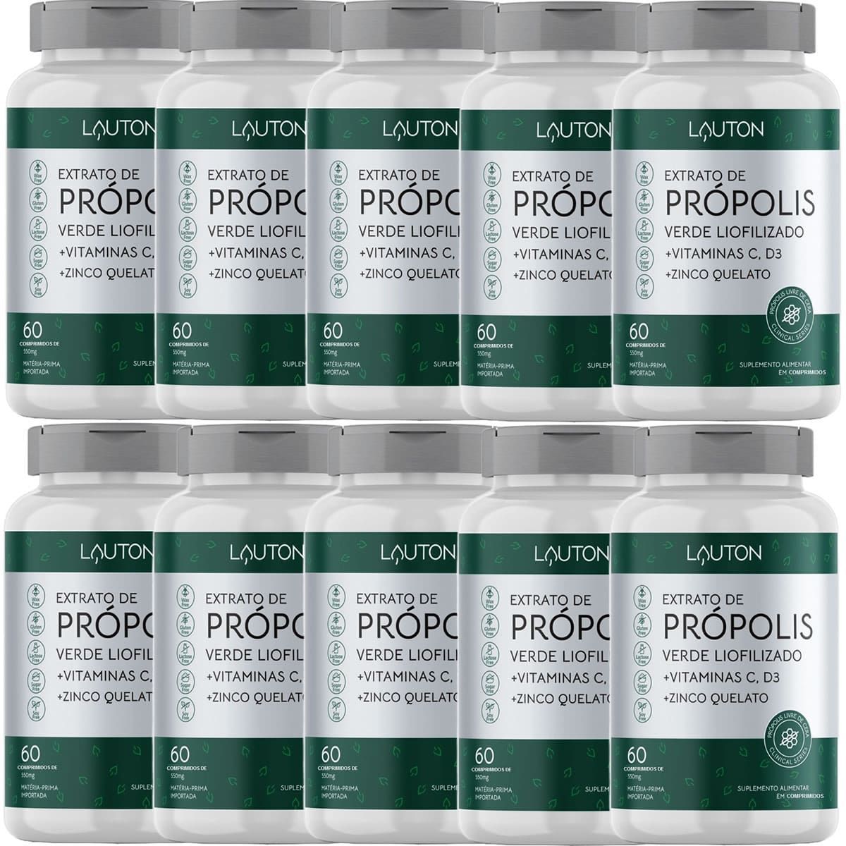 Kit 10X Extrato de Pr�polis Verde Liofilizado - 60 Comprimidos - Lauton Nutrition