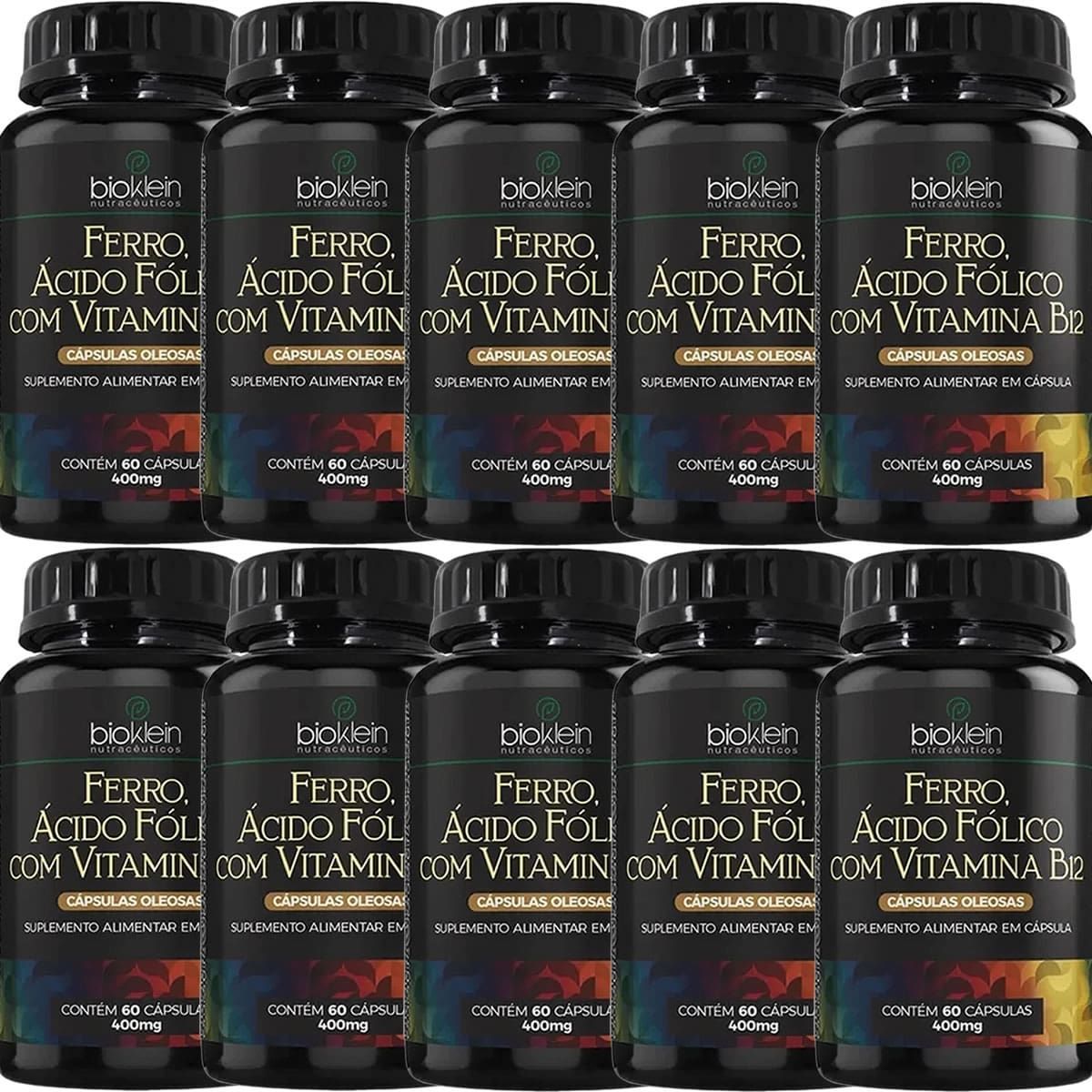 Kit 10X Ferro, �cido F�lico e Vitamina B12 - 60 C�psulas - Bioklein
