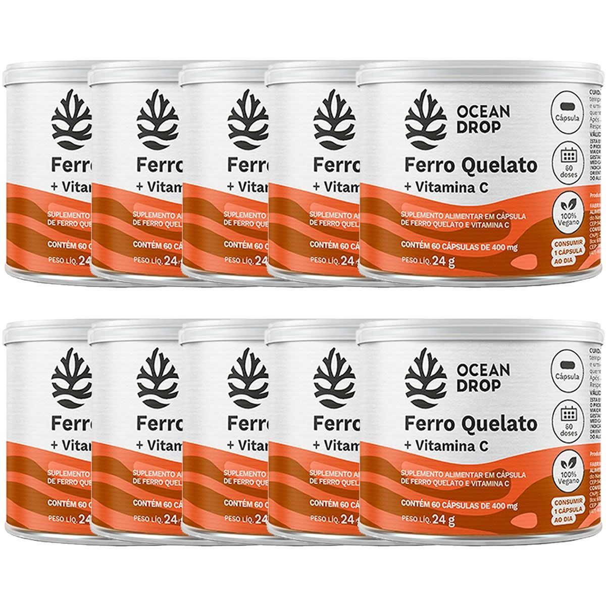 Kit 10X Ferro Quelato + Vitamina C - 60 C�psulas 400mg - Ocean Drop