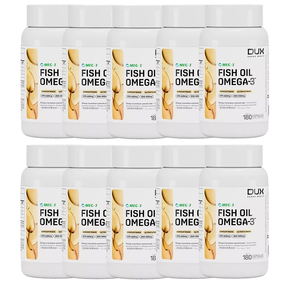 Kit 10X Fish Oil Premium - 180 C�psulas Softgel - Dux Nutrition
