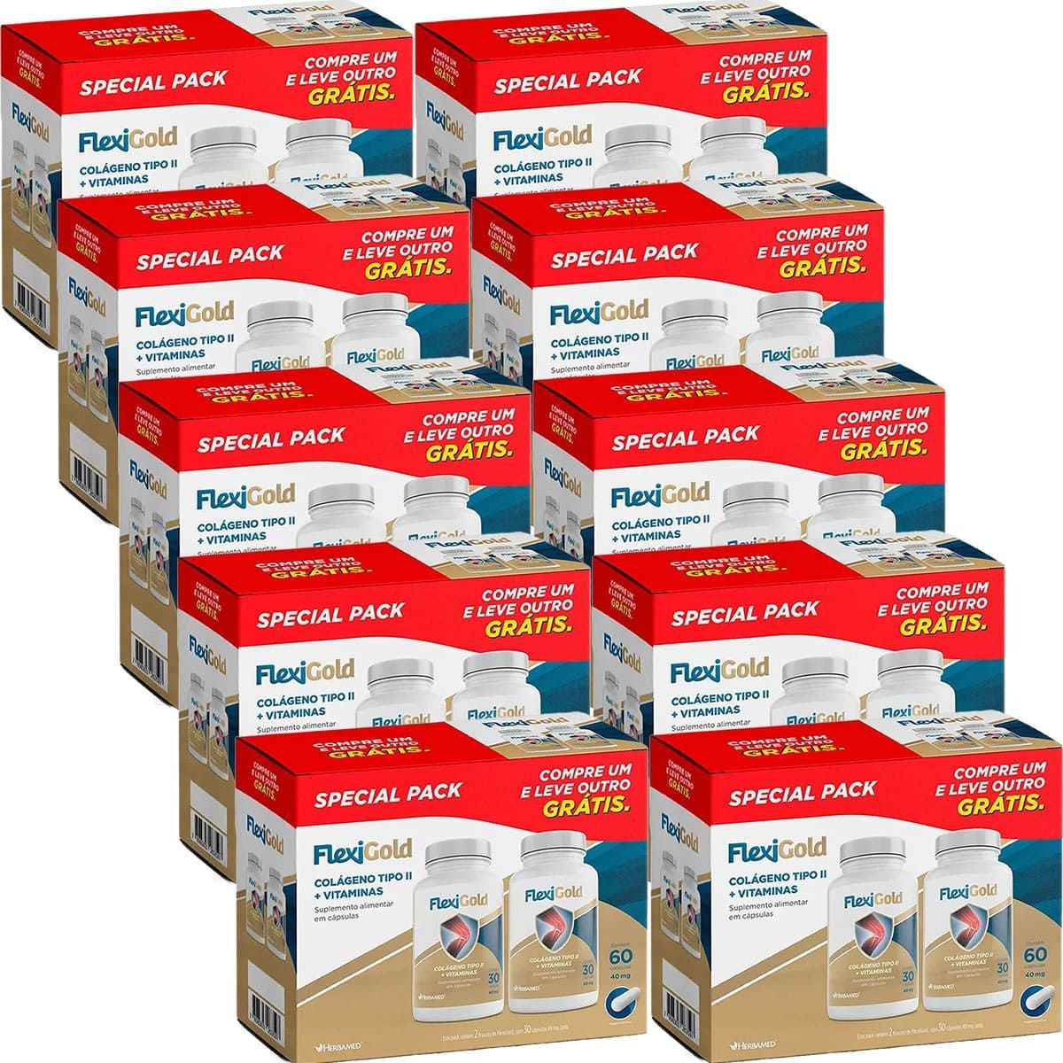 Kit 10X Flexigold Special Pack - 30 C�psulas +30 C�psulas Gr�tis - Herbamed