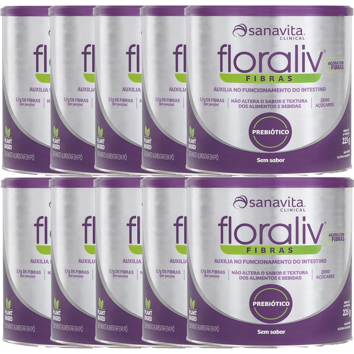 Kit 10X Floraliv Fibras - 225g Sem Sabor - Sanavita