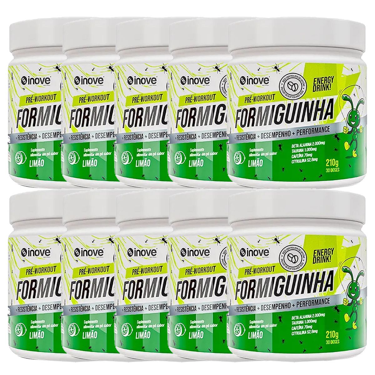 Kit 10X Formiguinha Pr�-Treino -  210g Lim�o - Inove Nutrition