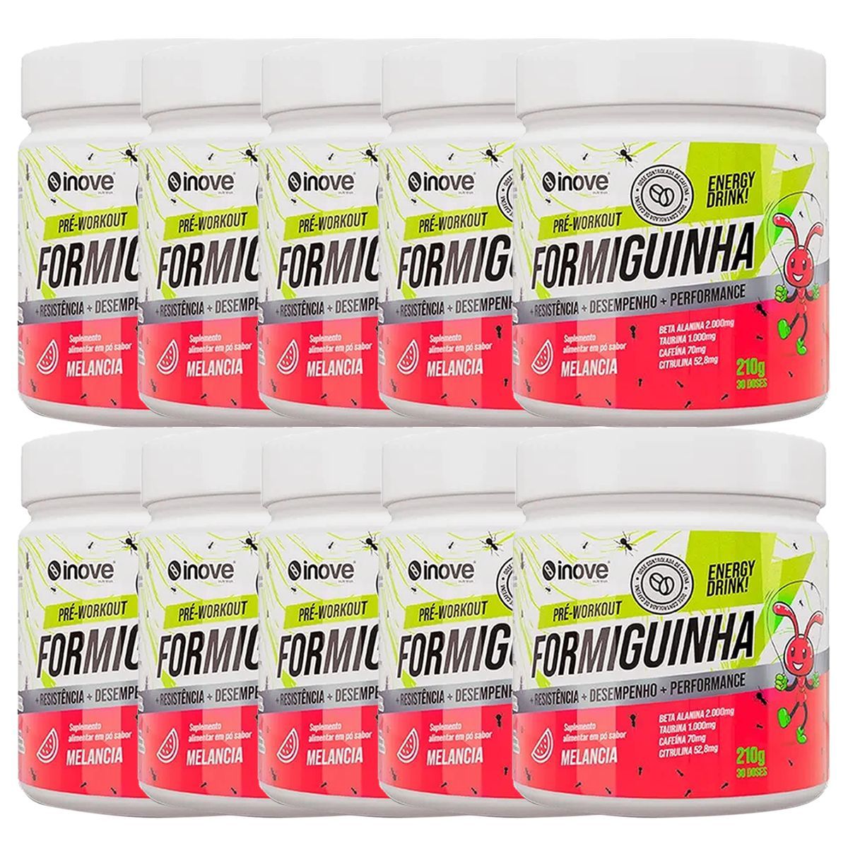 Kit 10X Formiguinha Pr�-Treino -  210g Melancia - Inove Nutrition
