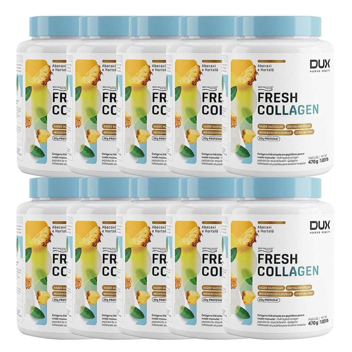 Kit 10X Fresh Collagen - 450g Abacaxi e Hortel� - Dux Nutrition