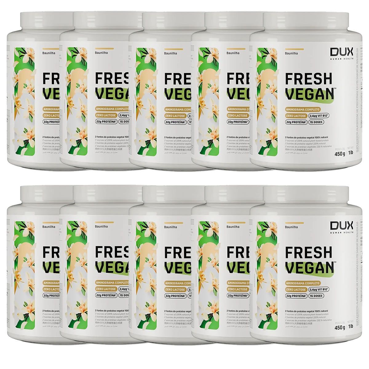 Kit 10X Fresh Vegan - 450g Baunilha - Dux Human Healt