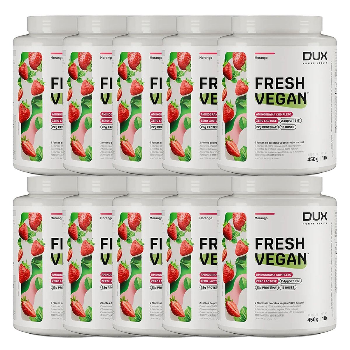 Kit 10X Fresh Vegan - 450g Morango - Dux Human Healt