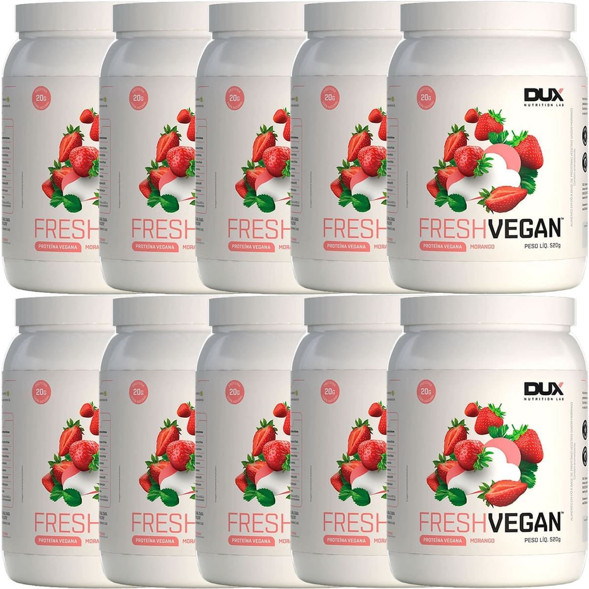 Kit 10X Fresh Vegan - 520g Morango - Dux Nutrition