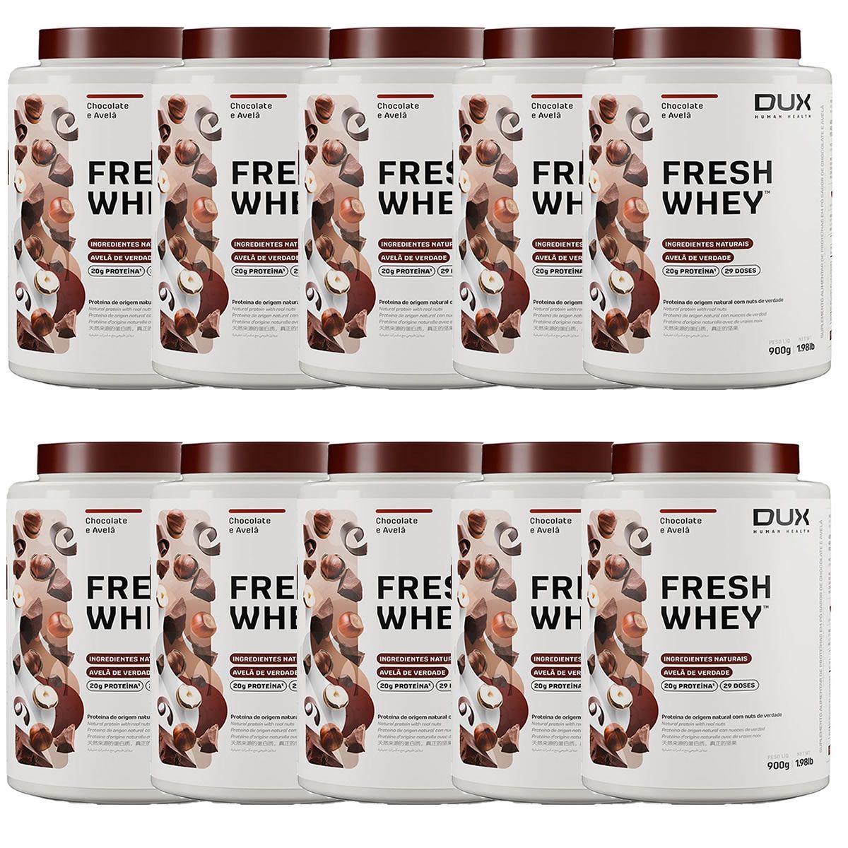 Kit 10X Fresh Whey - 900g Chocolate e Avel� - Dux Nutrition