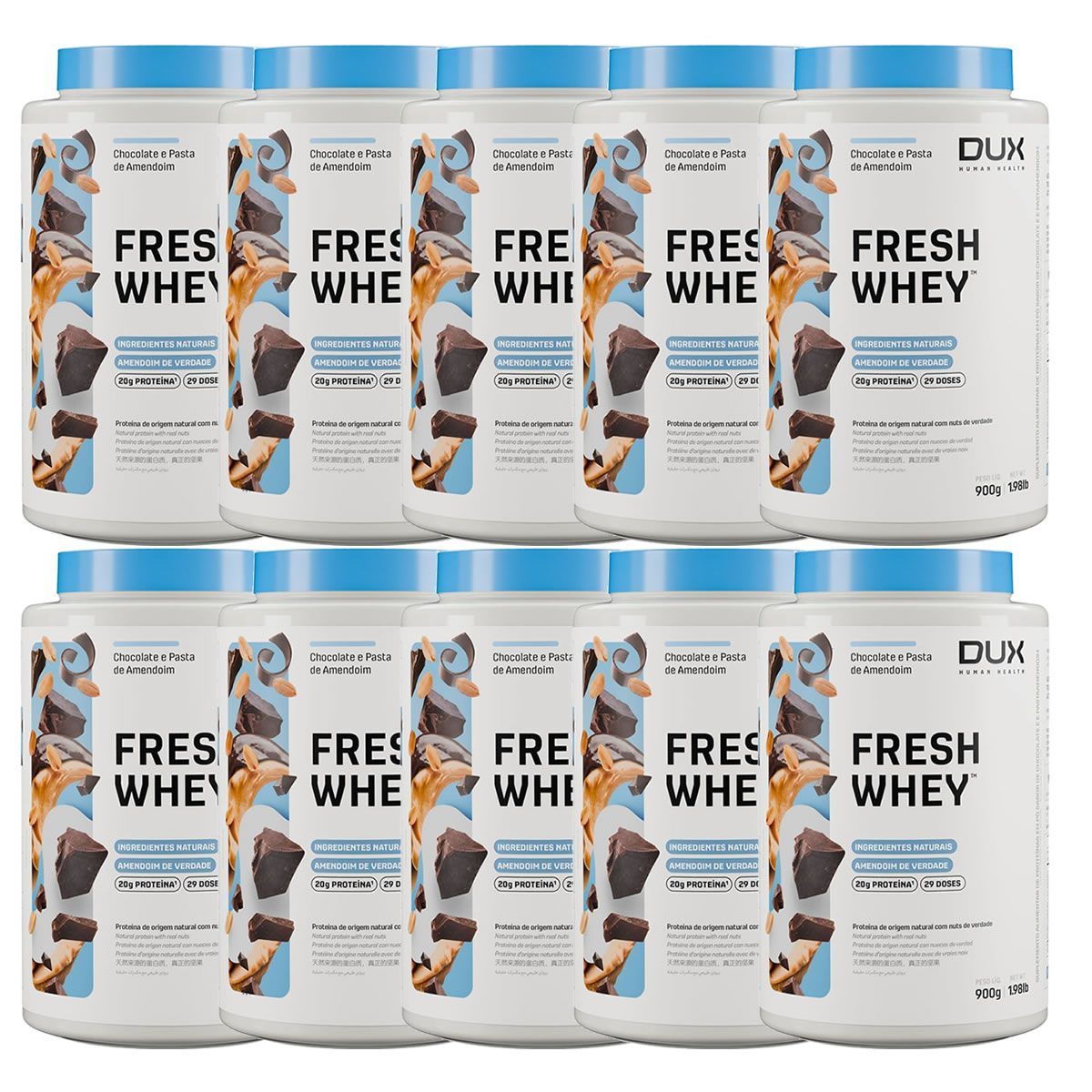 Kit 10X Fresh Whey - 900g  Chocolate e Pasta de Amendoim - Dux Nutrition