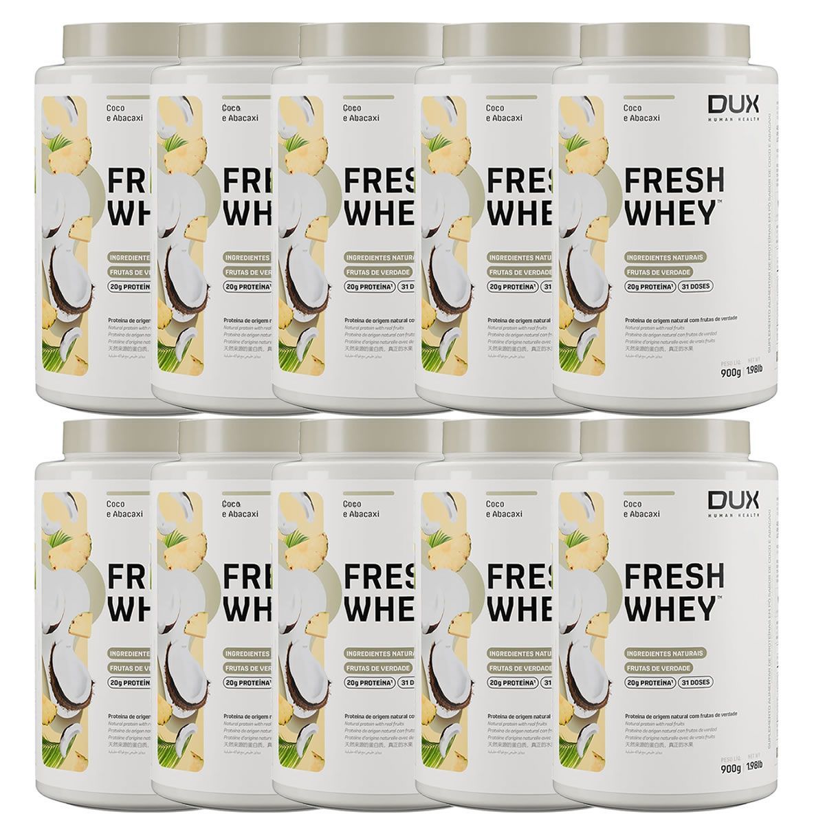 Kit 10X Fresh Whey - 900g Coco e Abacaxi - Dux Nutrition